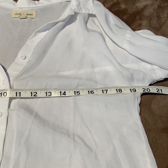Cloth & Stone Button Down High Low Raw Hem Top White Size Small - Picture 11 of 12